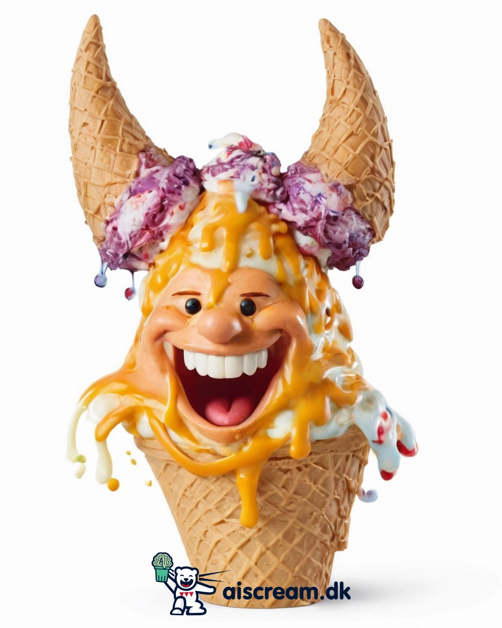 AI concept — a smiling creature with waffle-cone horns.