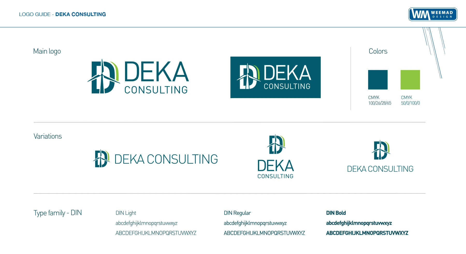 Original logo guide: symbol, lockups, variations, colours and DIN type family.
