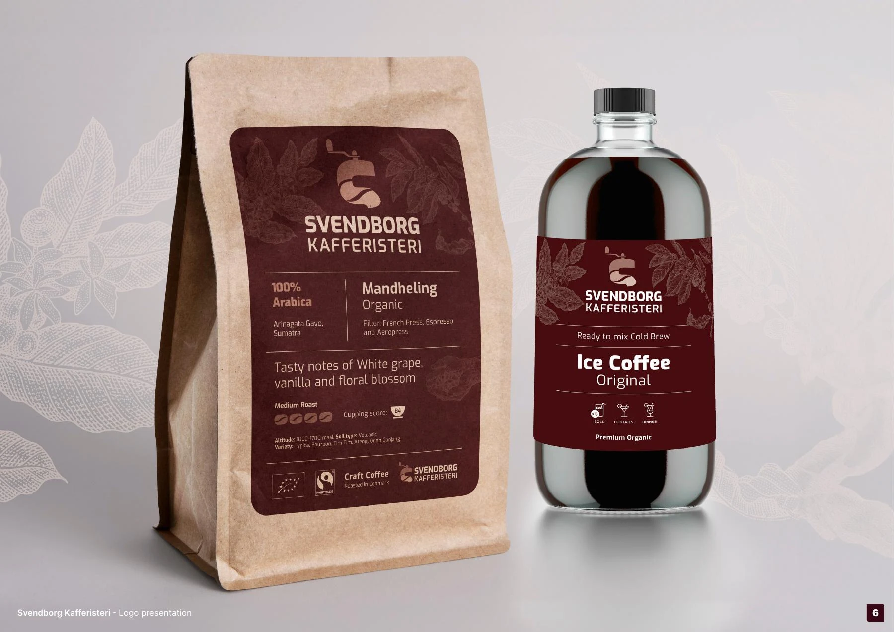 The coffee bag and iced-coffee bottle together.