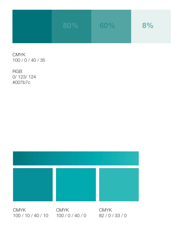 The original teal colour specification and supporting colour family.