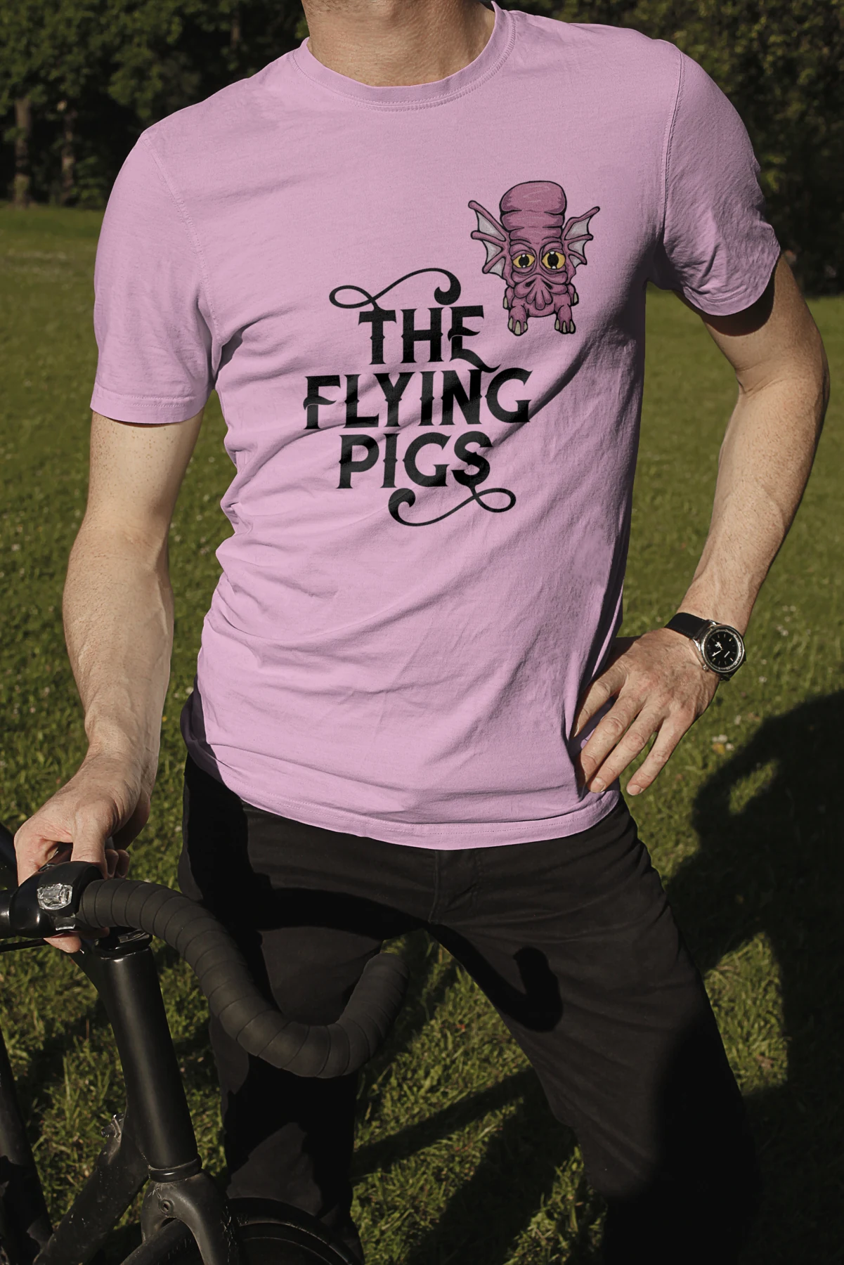 The Flying Pigs — a casual cycling T-shirt concept.