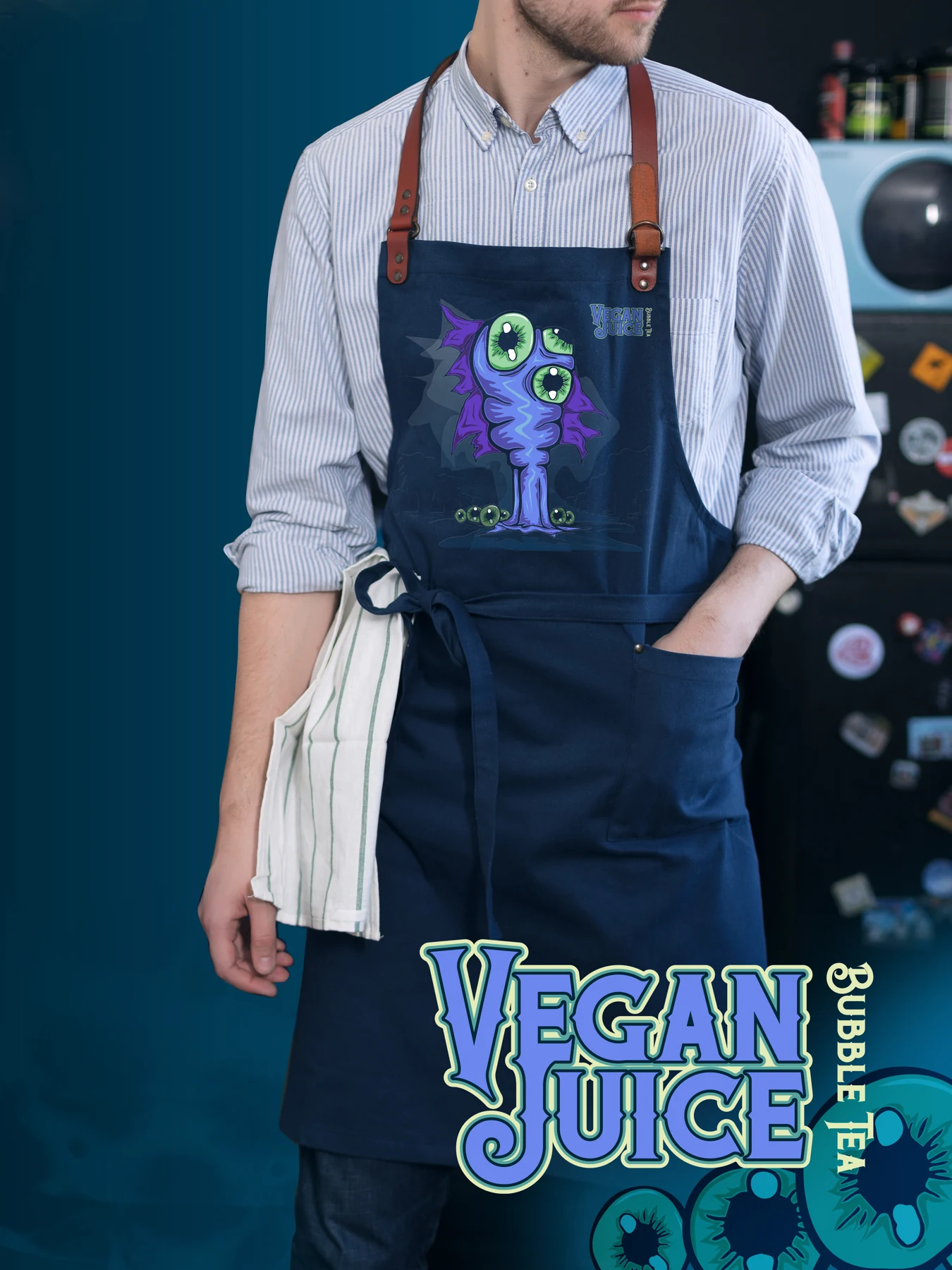 Vegan Juice — an apron concept carrying the same character.